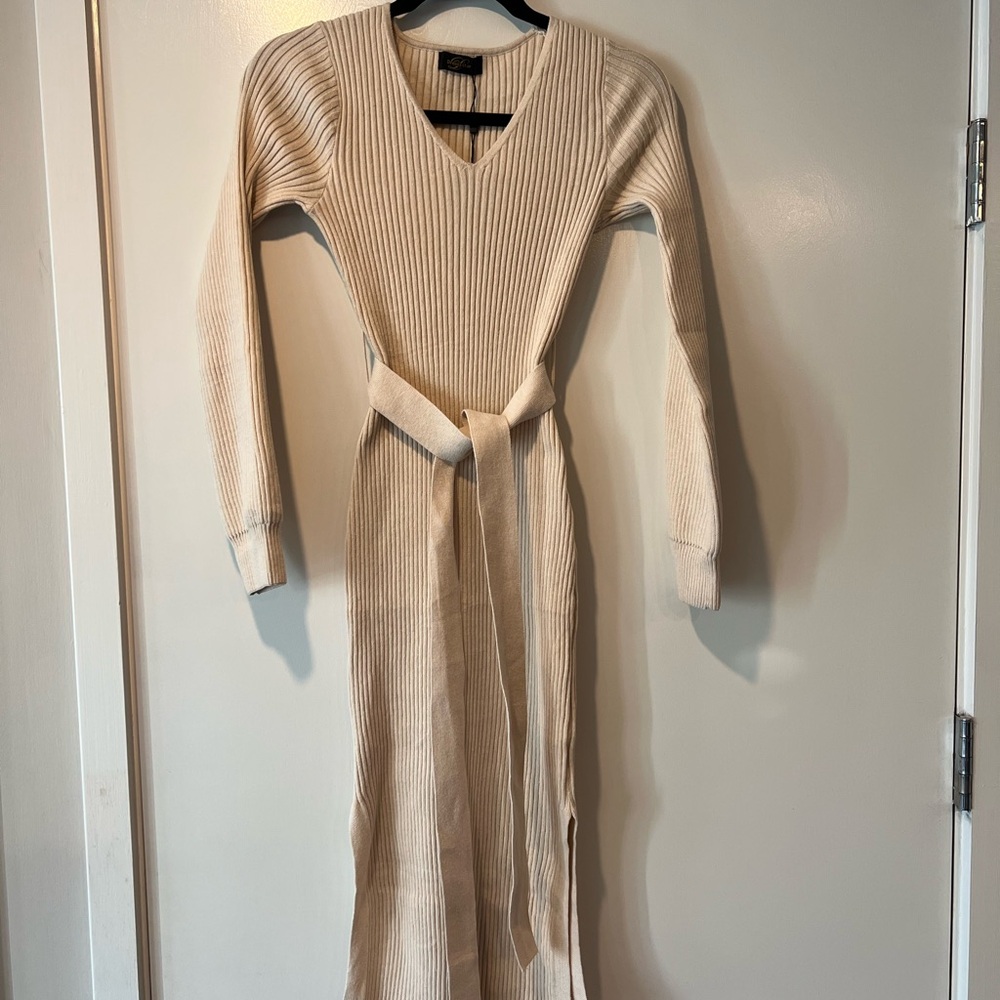 Dressystar Beige Knit Long Sleeve Dress - Picture 2 of 6